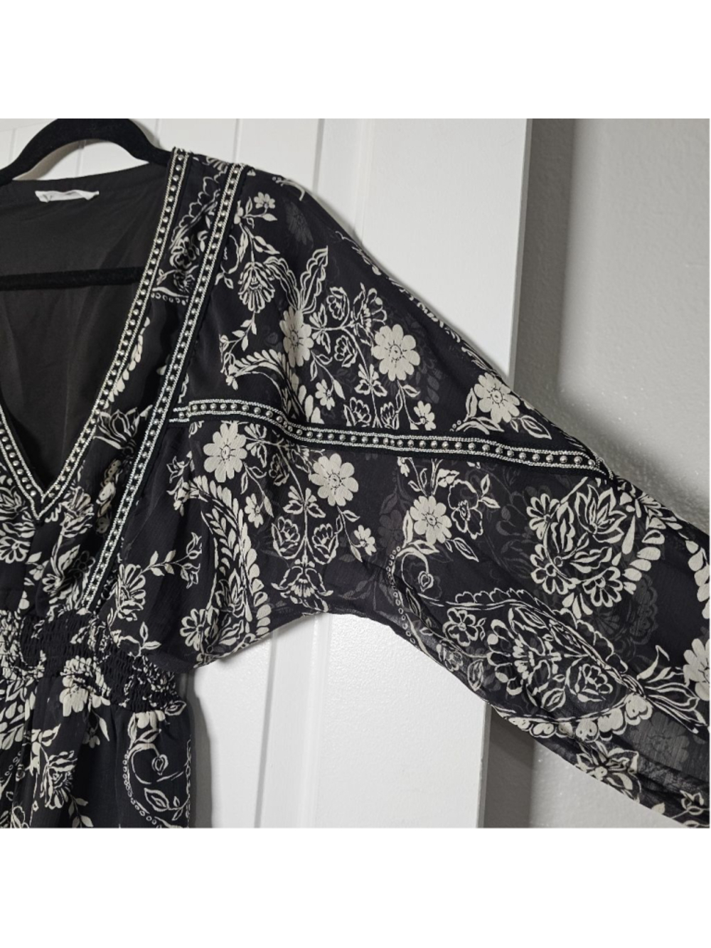 12th Tribe black, cream floral tunic short dress/long shirt - Picture 5 of 15